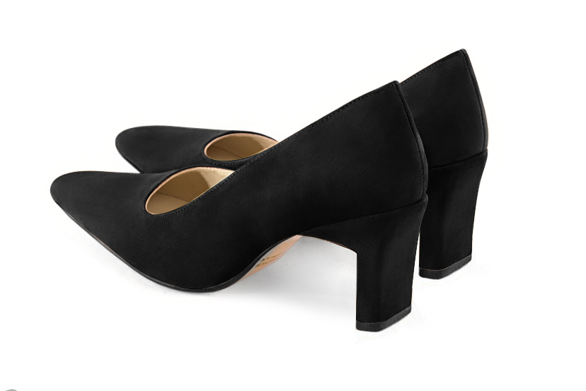 Matt black women's dress pumps,with a square neckline. Tapered toe. Medium comma heels. Rear view - Florence KOOIJMAN